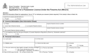 Minors Firearms Possession Licence application form